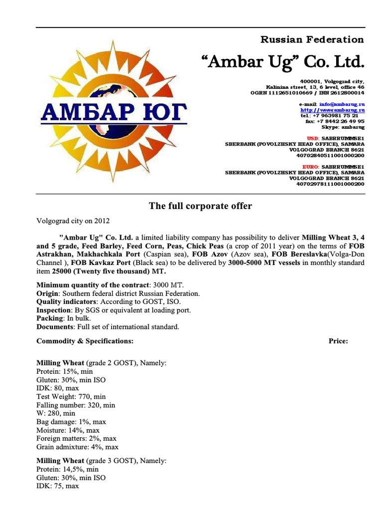 The Full Corporate Offer PDF Wheat Gluten