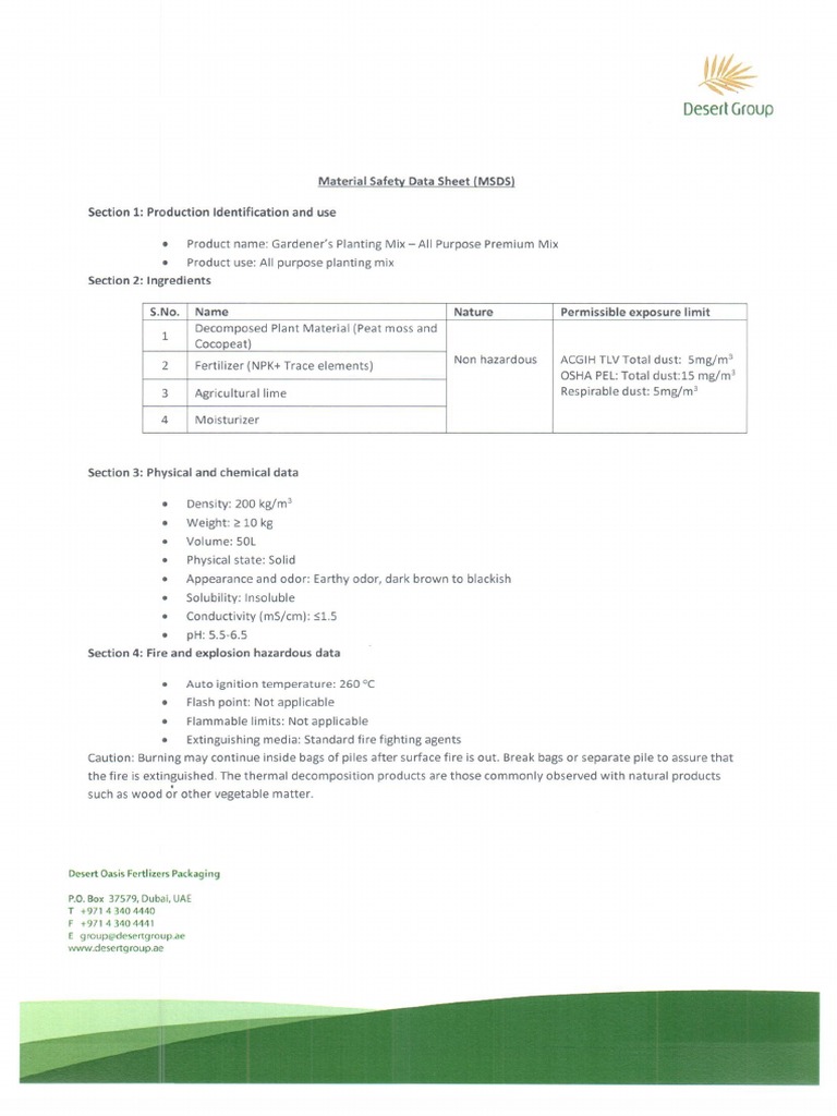 MSDS Potting Soil PDF