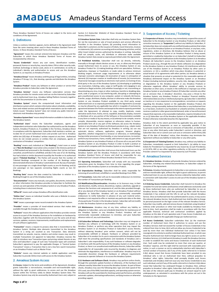 Amadeus Standard Terms of Access Mu | PDF | Payment Card Industry Data ...