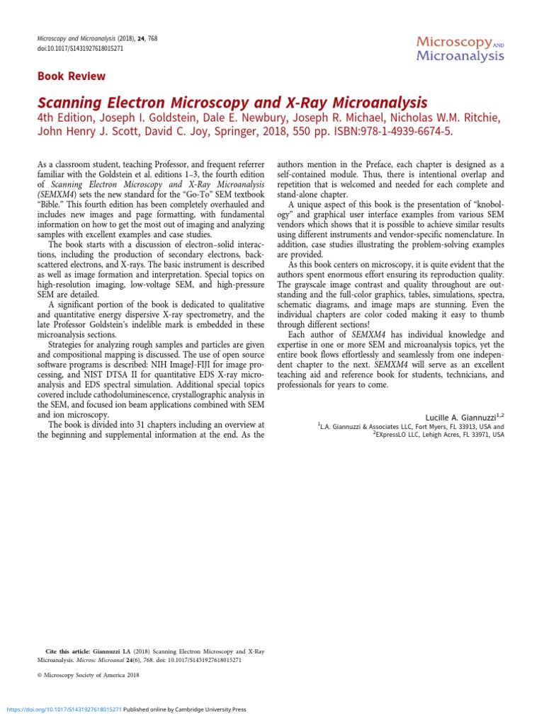 Scanning Electron Microscopy and XRay Microanalysis Book Review