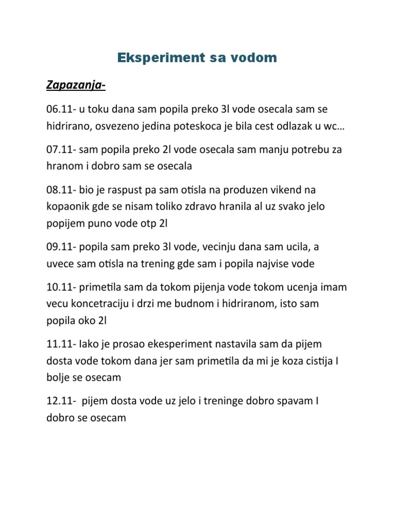 Eksperiment Sa Vodom | PDF