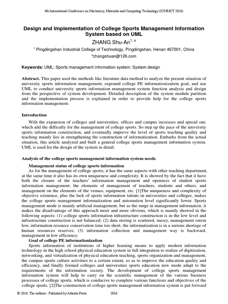 Design and implementation of college sports management information