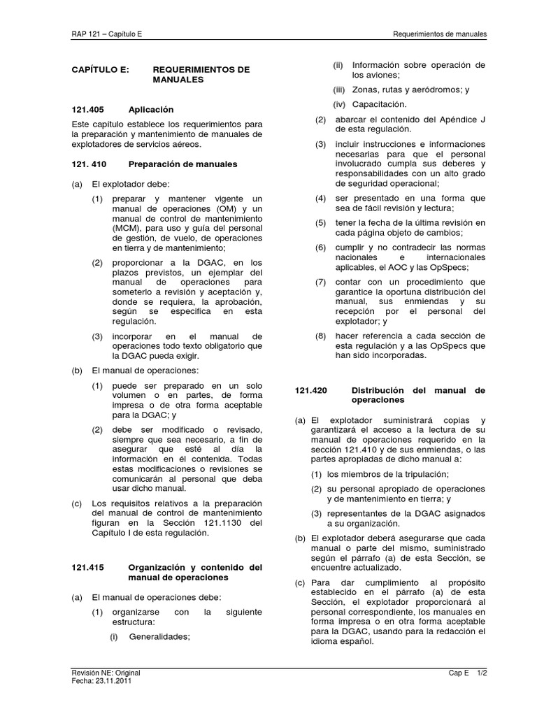Requerimientos de Manuales en RAP 121 | PDF | Aeronave | Aviación