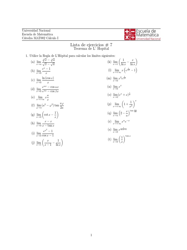 Ejercicios de L Hopital | PDF | Matemáticas