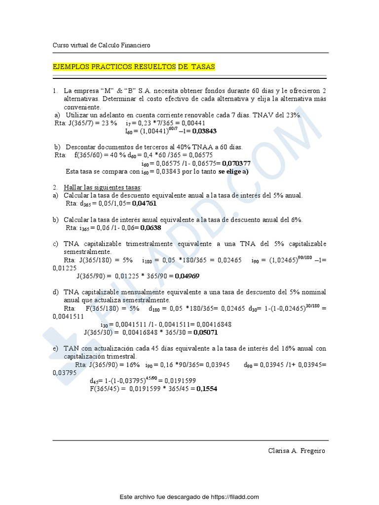 Ejercicios de Pasajes de Tasas MODULO II y III Calculo Financiero | PDF ...