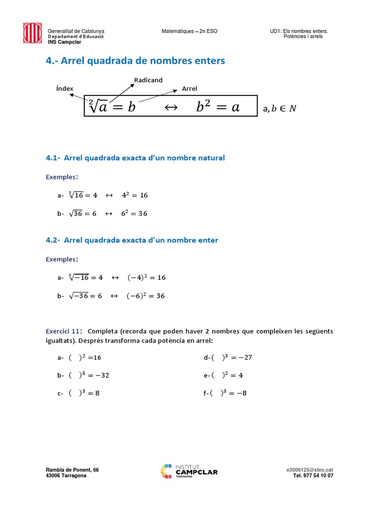 4-Arrel Quadrada de Nombres Enters | PDF