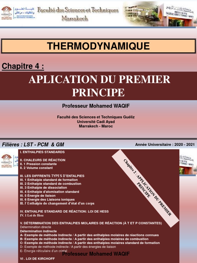 Enthalpies et Thermodynamique | PDF | Enthalpie de changement d'état ...