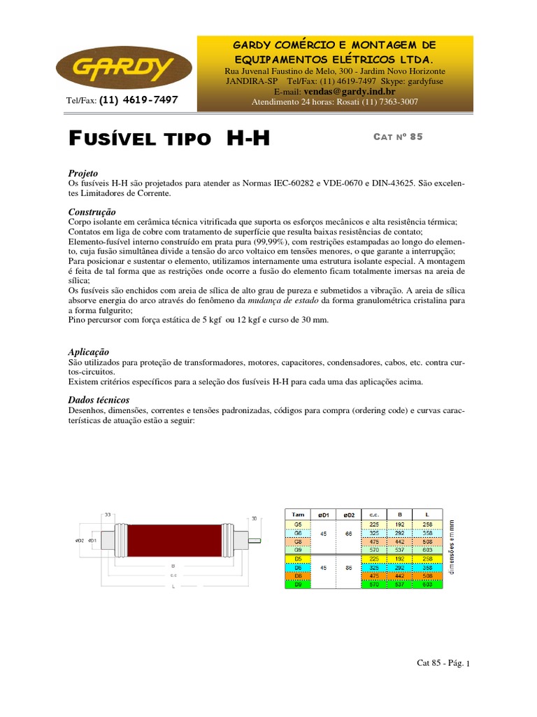 Gardy - Cat 85 Fusíveis HH-711 | PDF | Fusível (elétrico) | Capacitor