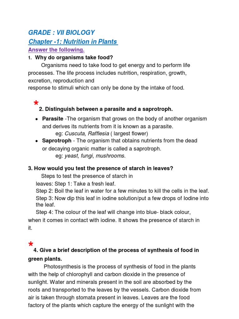Grdae VII-Biology_Nutrition in Plants - Notes | PDF | Plants | Nutrition