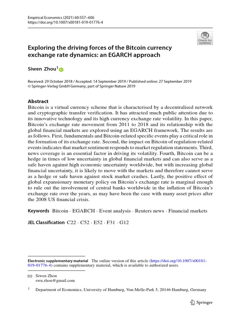 Exploring The Driving Forces of The Bitcoin Currency Exchange Rate Dynamics  An EGARCH Approach | PDF | Vix | Bitcoin
