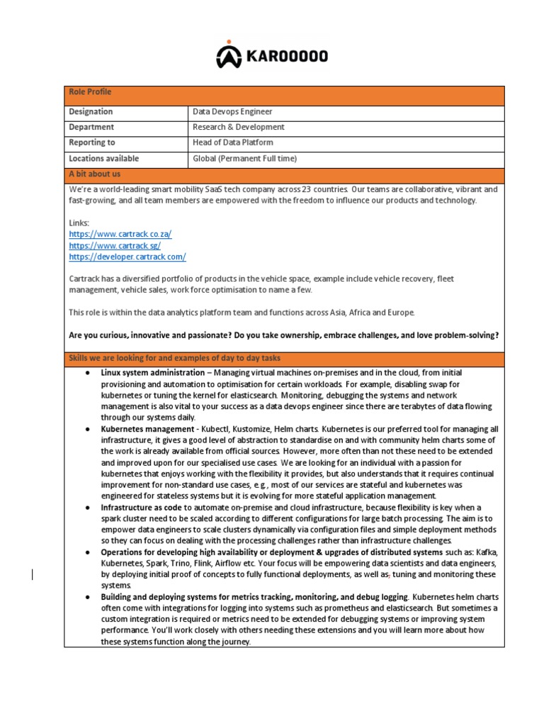 Data DevOps Engineer Role at Cartrack | PDF | Cloud Computing ...