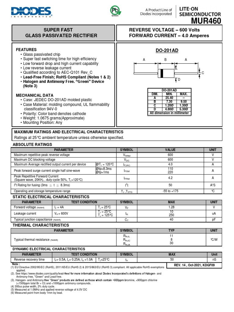 MUR460 PDF Rectifier Electrical Engineering