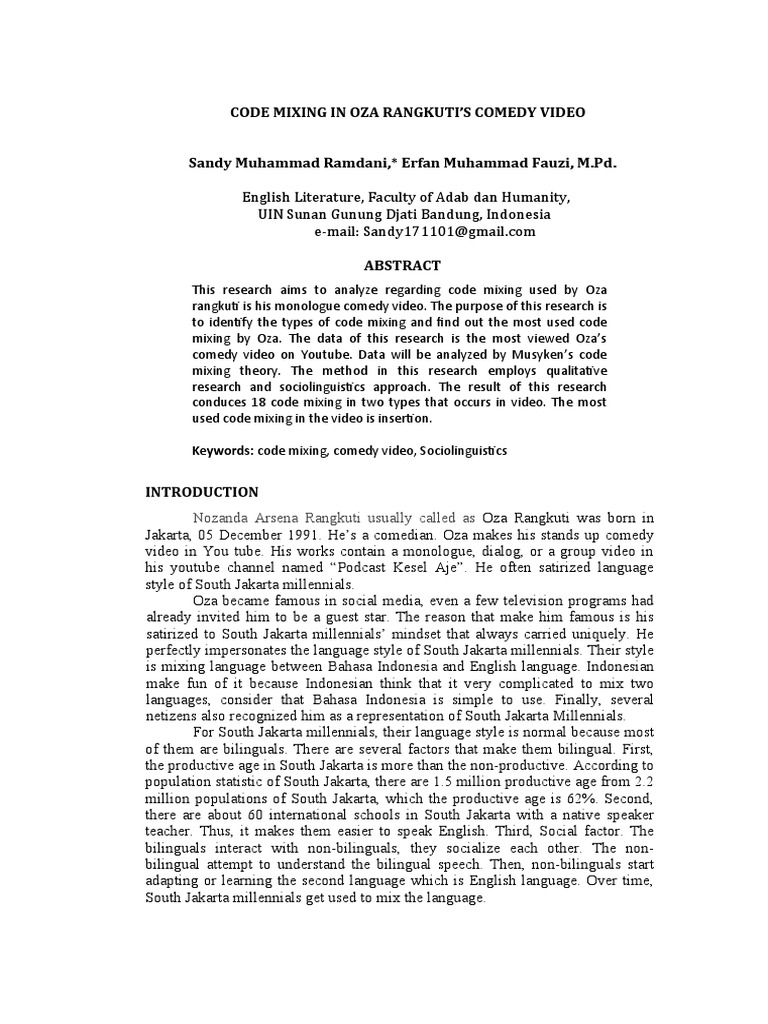 Code Mixing in Oza Rangkuti's Comedy | PDF | Multilingualism ...