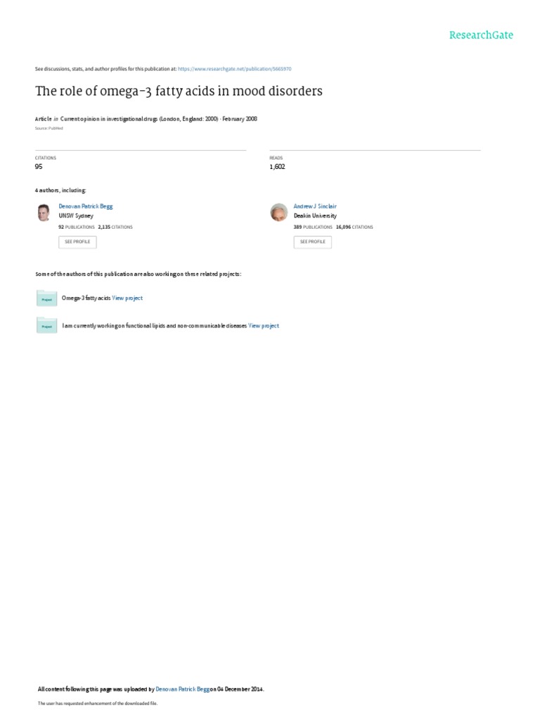 The Role of Omega3 Fatty Acids in Mood Disorders PDF Omega 3 Fatty