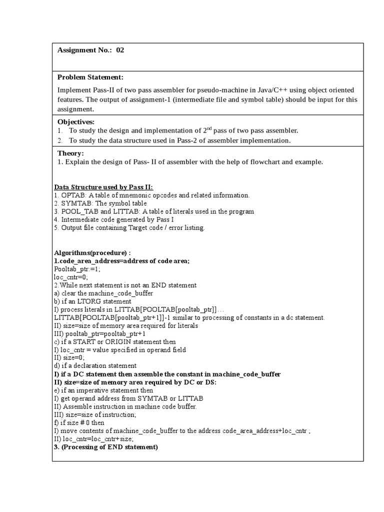 Pass-II Flowchart for Two-Pass Assembler | PDF | Assembly Language ...