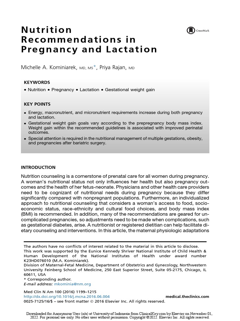 Nutrition in Pregnancy and Lactation PDF