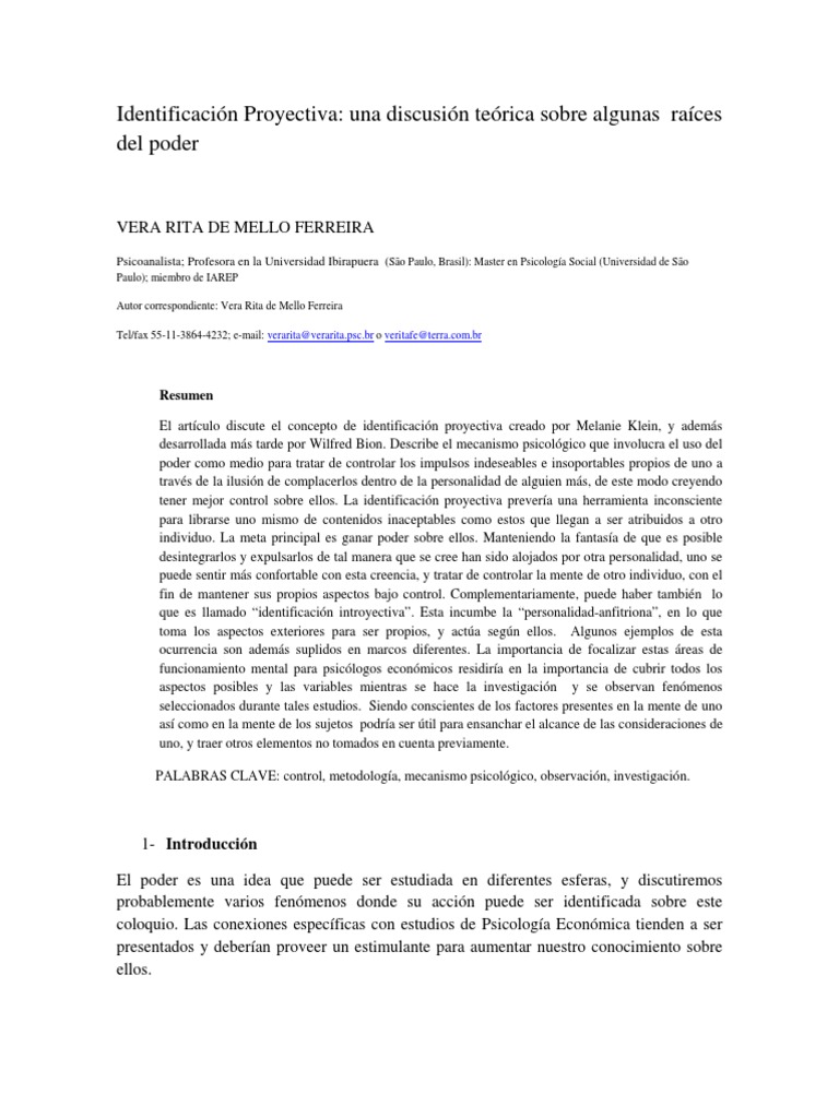 Identificacion Proyectiva2002 PDF Sicología Mente