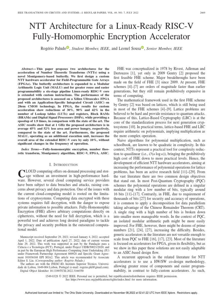 NTT Architecture For A Linux-Ready RISC-V Fully-Homomorphic Encryption ...