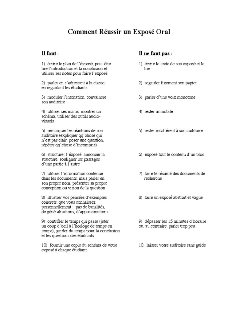 Réussir un Exposé Oral Efficace | PDF | Phrase | Sujet (Grammaire)