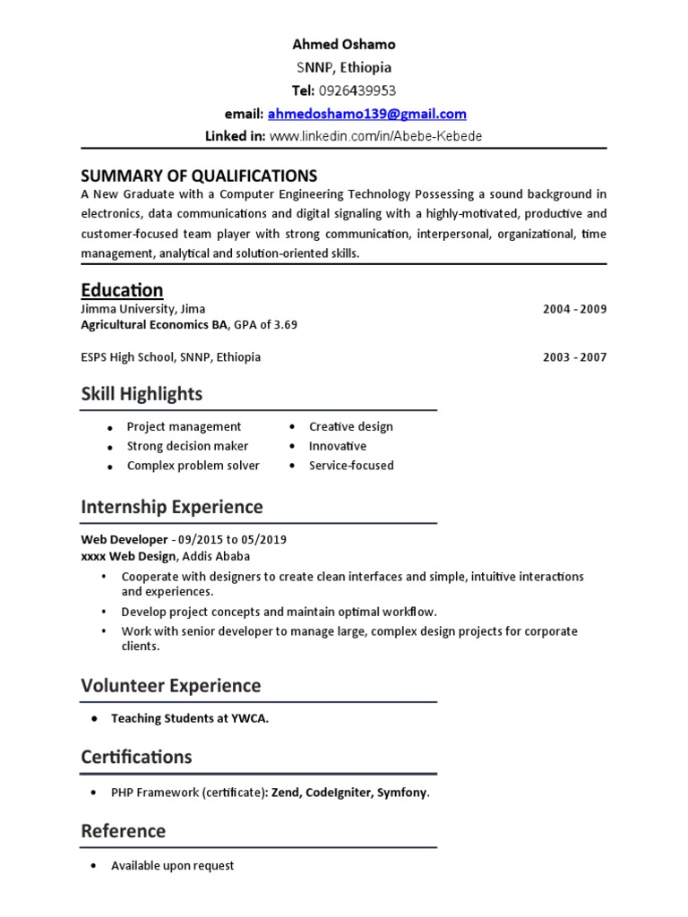 Editable CV Template for New Graduates | PDF