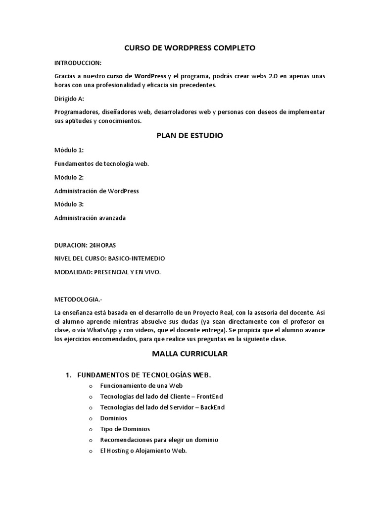Curso de Wordpress Completo | PDF | Word Press | Red mundial