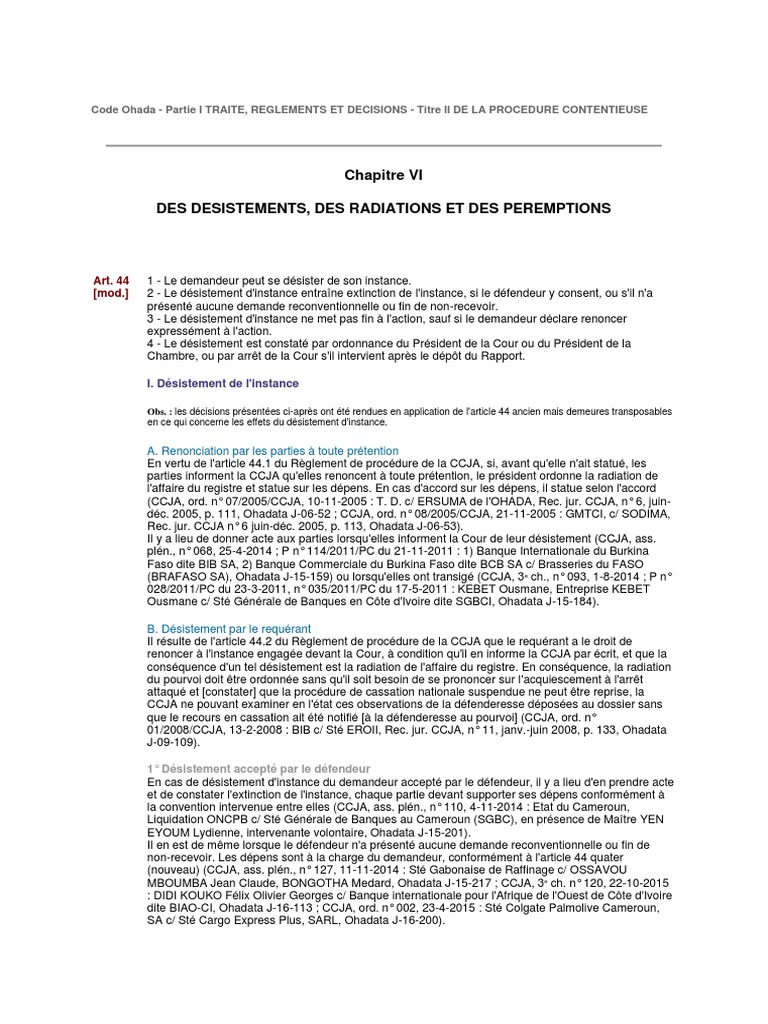 Désistements et Radiations en Procédure OHADA | PDF | Justice | Crime ...
