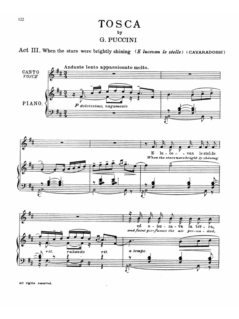 E LUCEVAN LE STELLE Puccini PDF