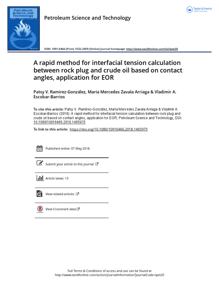 A Rapid Method For Interfacial Tension Calculation Between Rock Plug