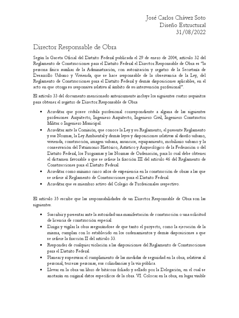 Requisitos y Responsabilidades de Directores de Obra | PDF | Arquitecto ...