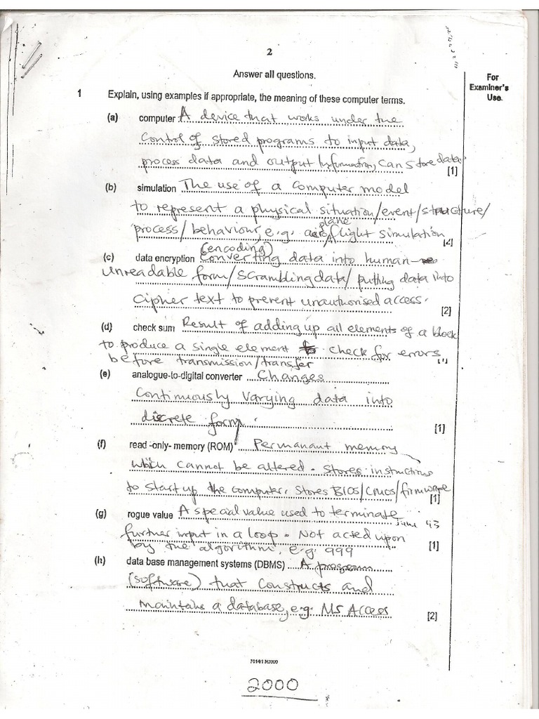 ZIMSEC O Level Computer Studies Past Paper 2000 PDF