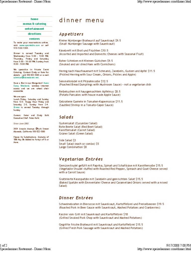 Dinner Menu | PDF | Food And Drink Preparation | European Cuisine