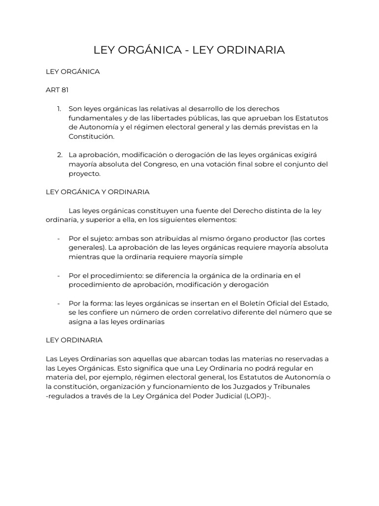 Ley Orgánica - Ley Ordinaria | PDF