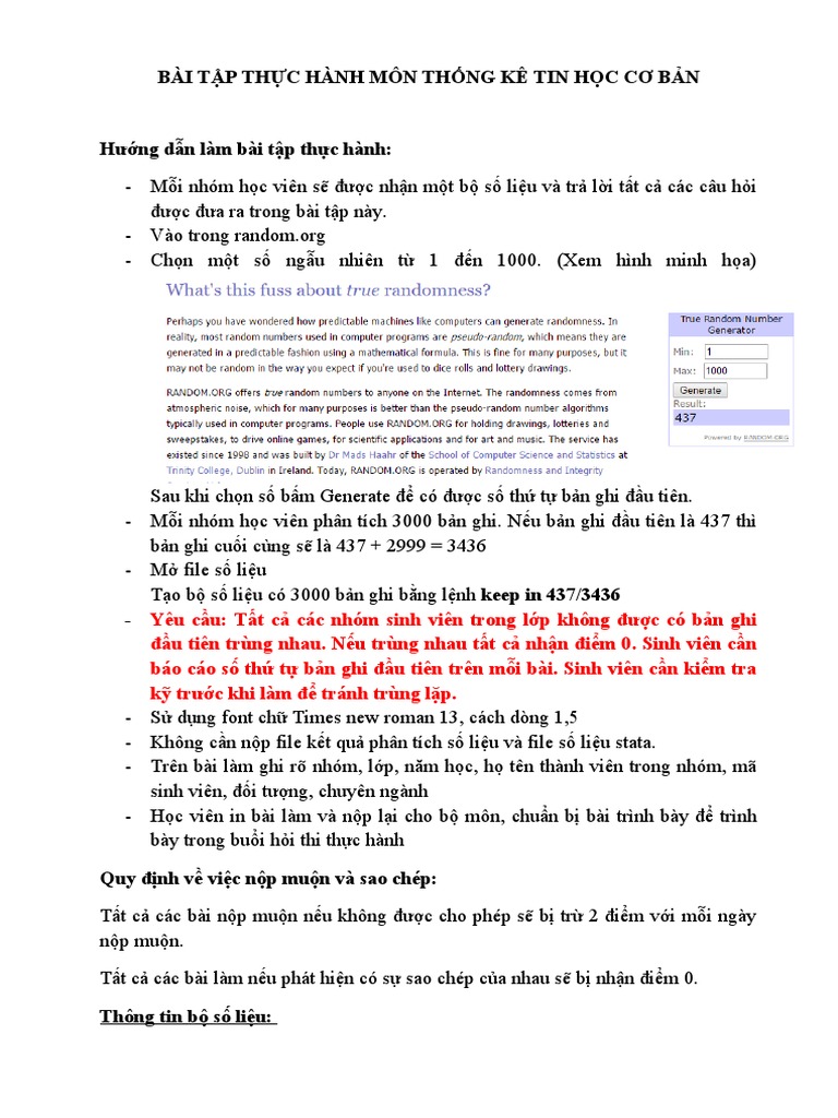 Bai Tap Thuc Hanh Thong Ke Co Ban | PDF