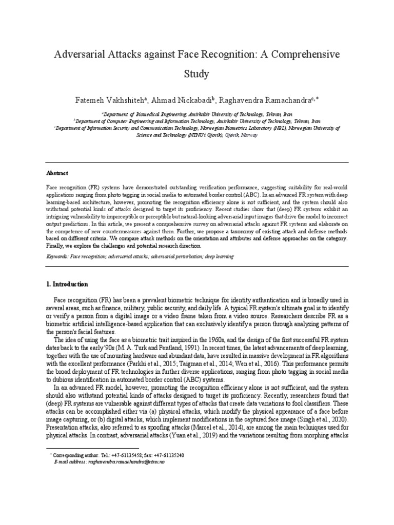 Adversarial Attacks on Face Recognition | PDF | Deep Learning | Applied ...