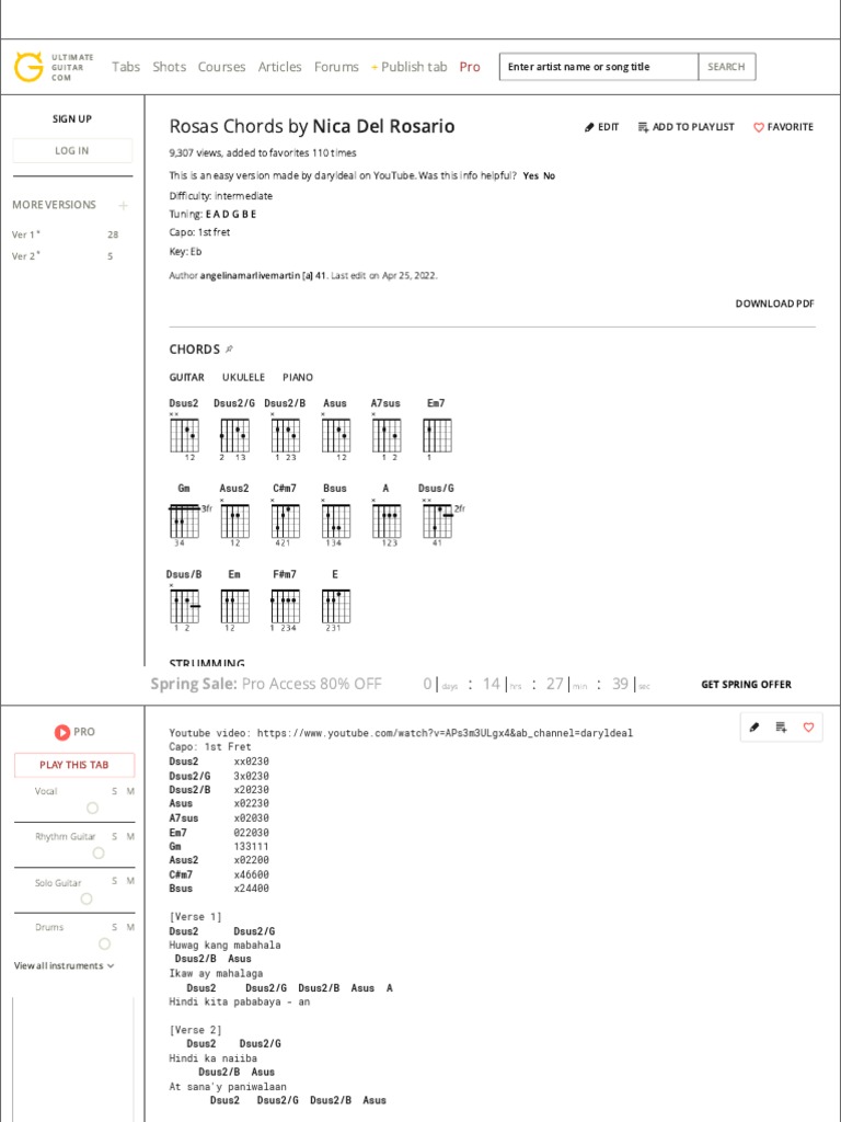 Rosas Chords Ver 2 By Nica Del Rosario Pdf Guitars European