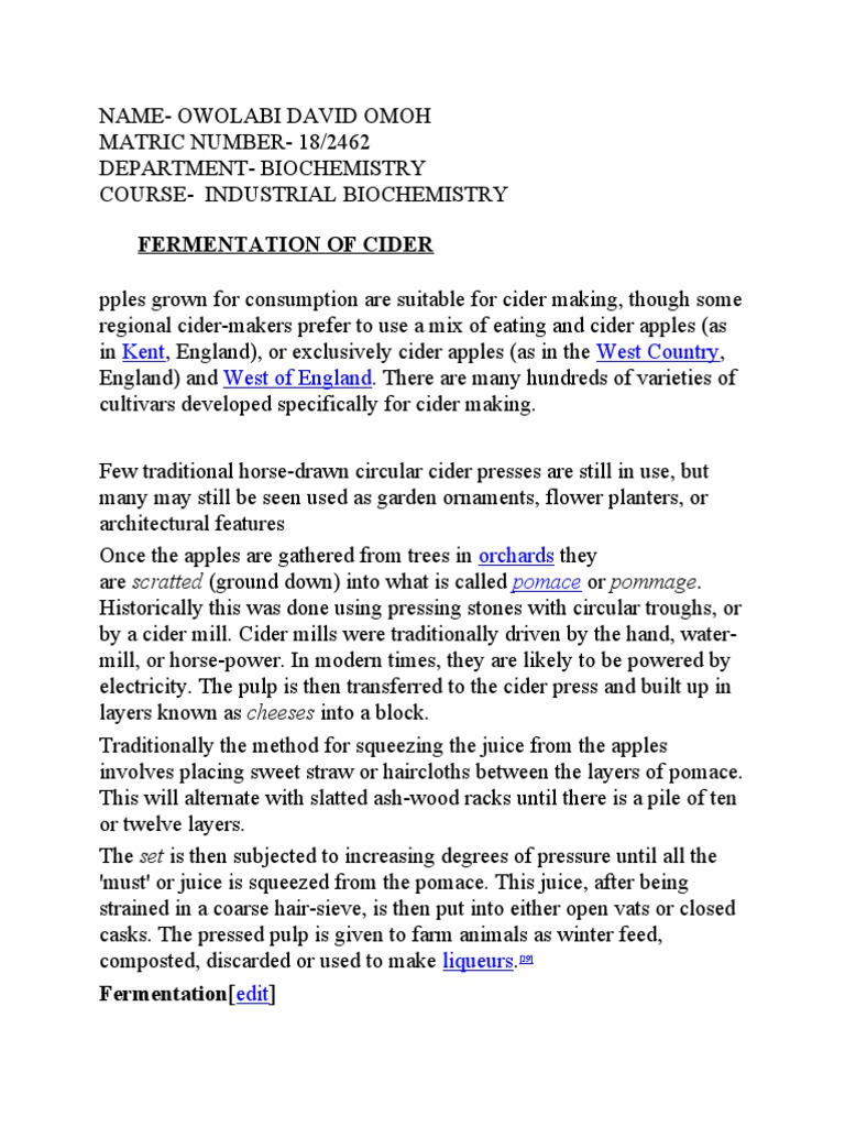 Cider Fermentation Process Explained | PDF | Cider | Yeast