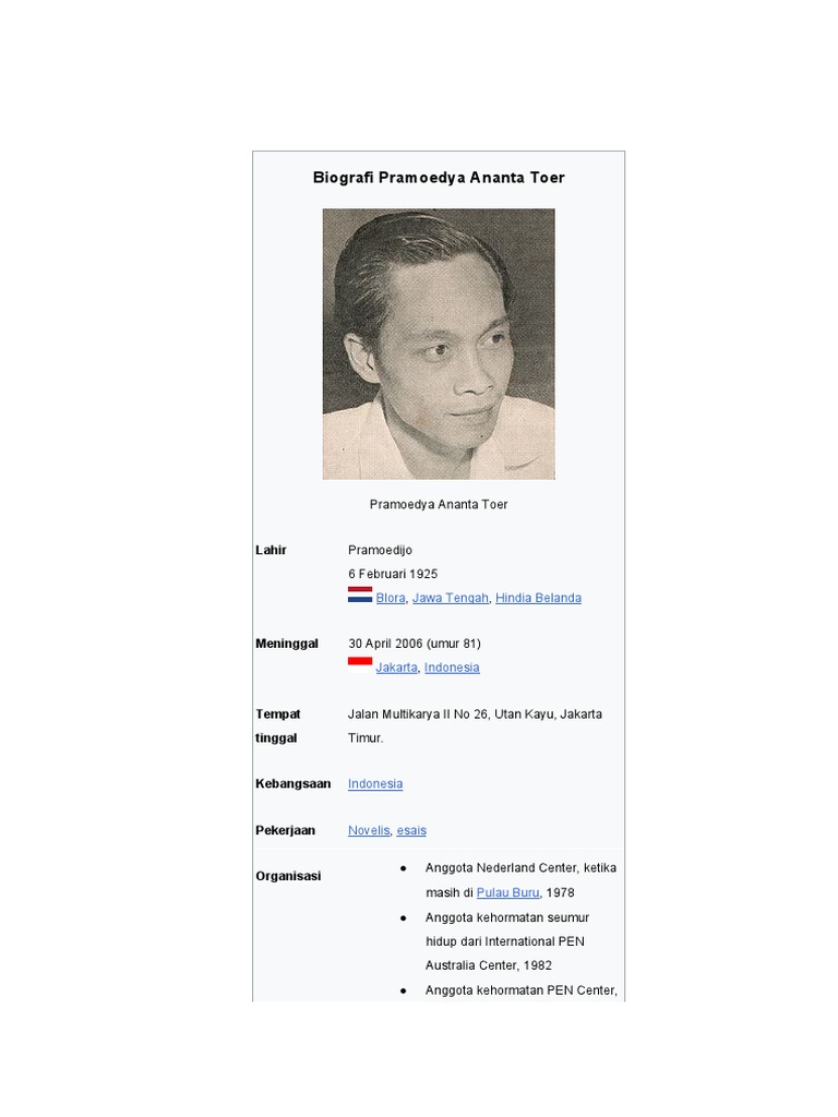 Biografi Pramoedya Ananta Toer | PDF