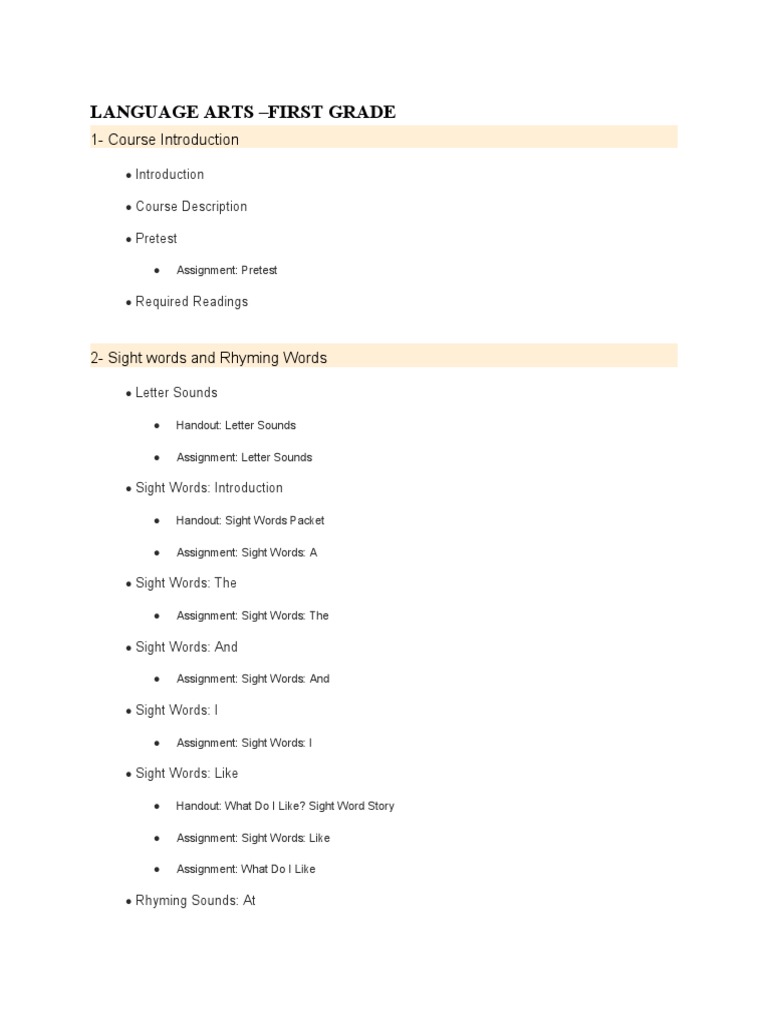 First Grade Language Arts Course Pdf Verb Vocabulary
