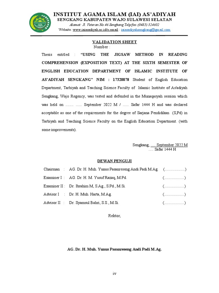Validation Sheet Pengesahan Pdf