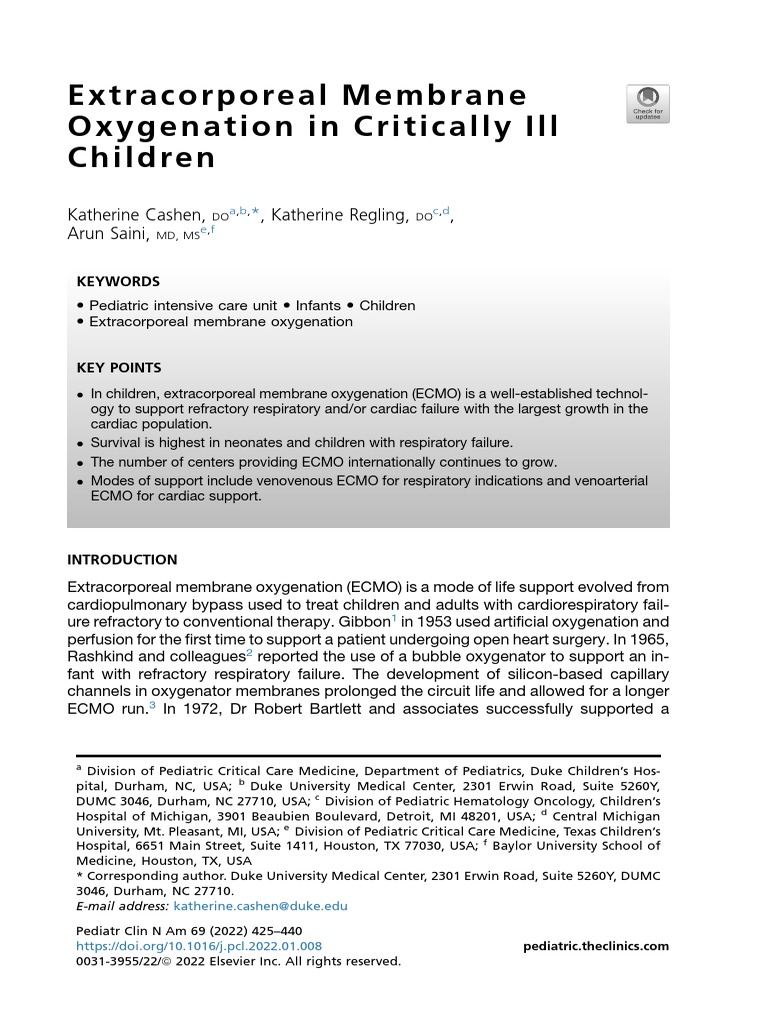 Extracorporeal Membrane Oxygenation in Critically Ill Children | PDF ...