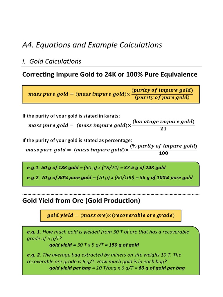 Annex A4 - ASGM - Equations - EN | PDF | Gold | Fineness