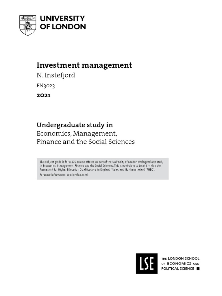 FN3023-Investment Management-SUBJECT GUIDE | PDF | Financial Risk |  Investing
