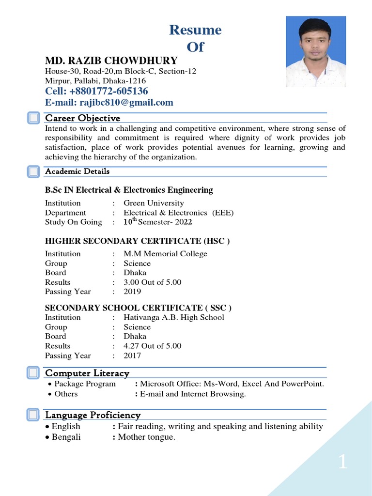 Resume of Md. Razib Chowdhury | PDF | Cognition