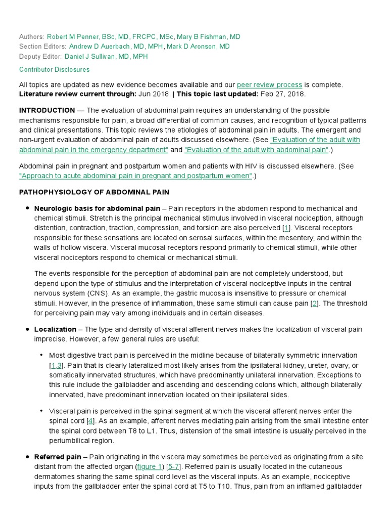Causes of Abdominal Pain in Adults UpToDate Download Free PDF