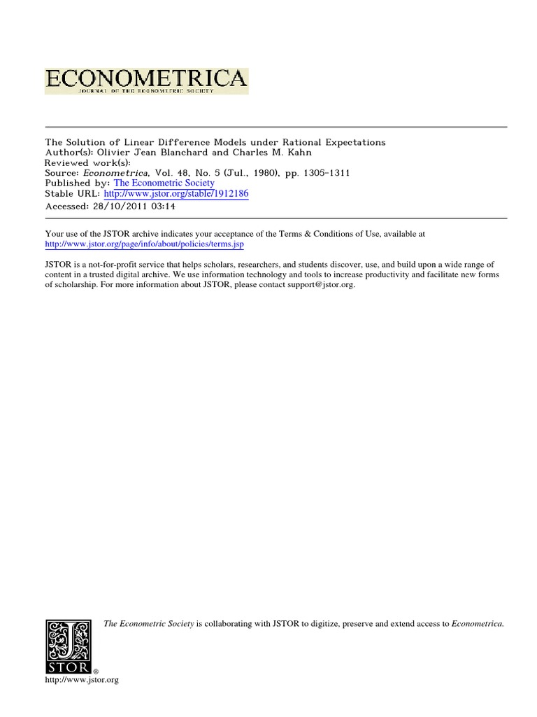 Blanchard_Kahn(1980) PDF Macroeconomics Rational Expectations