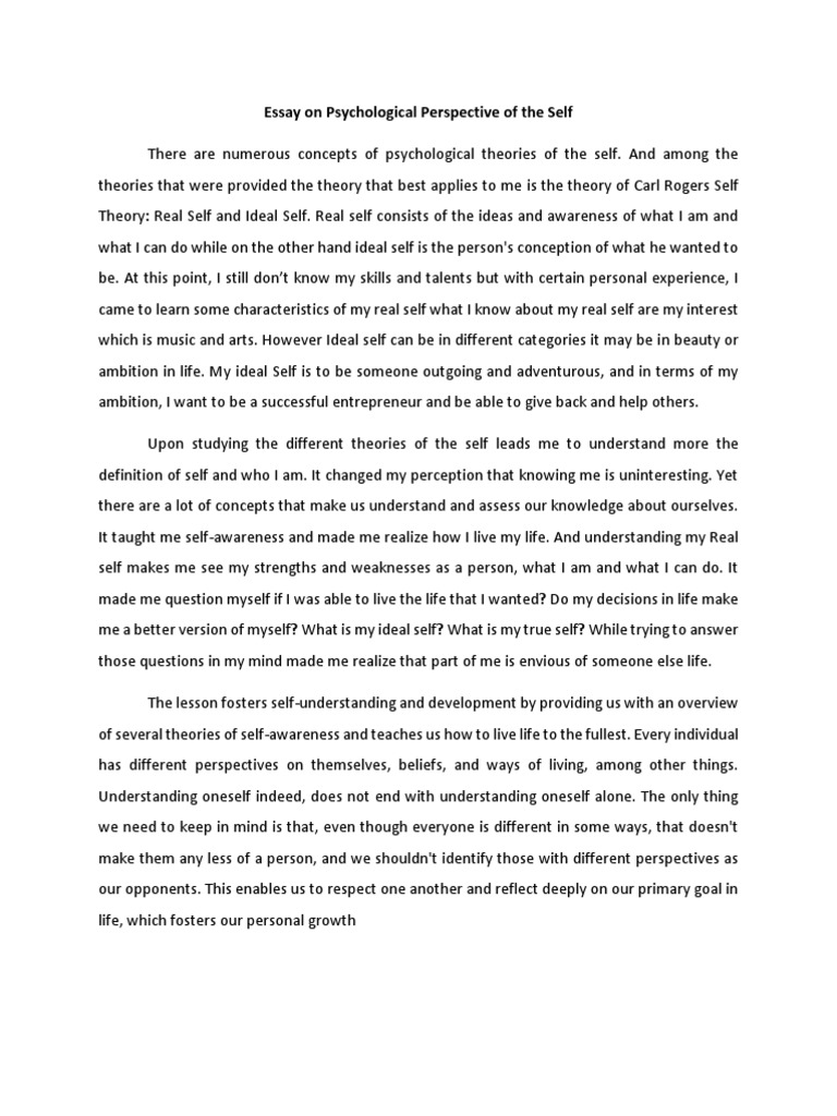 psychological perspective of self essay example