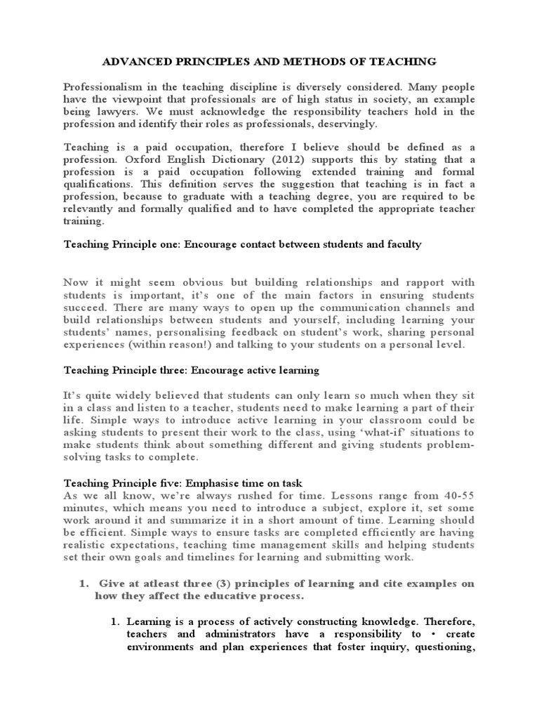 Advanced Principles and Methods of Teaching PDF Teaching Method