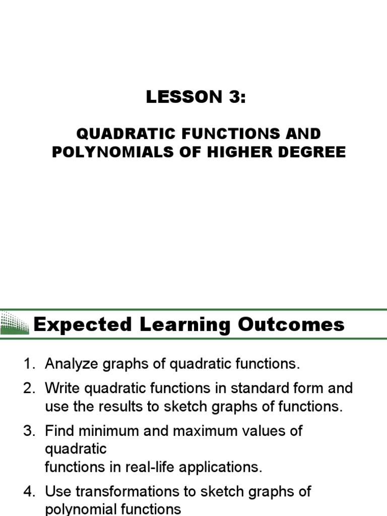 Lesson 3 Quad Functions and Polynomisl Functions of Higher Degree | PDF ...