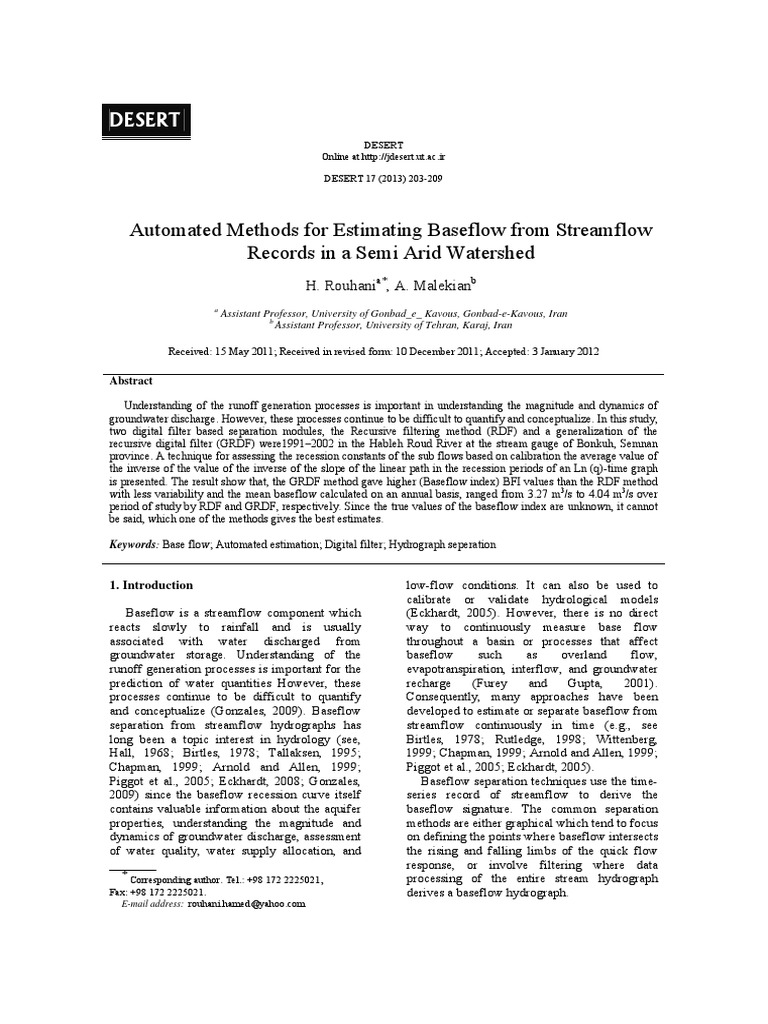 Baseflow Estimation Methods in Hydrology | PDF | Discharge (Hydrology ...