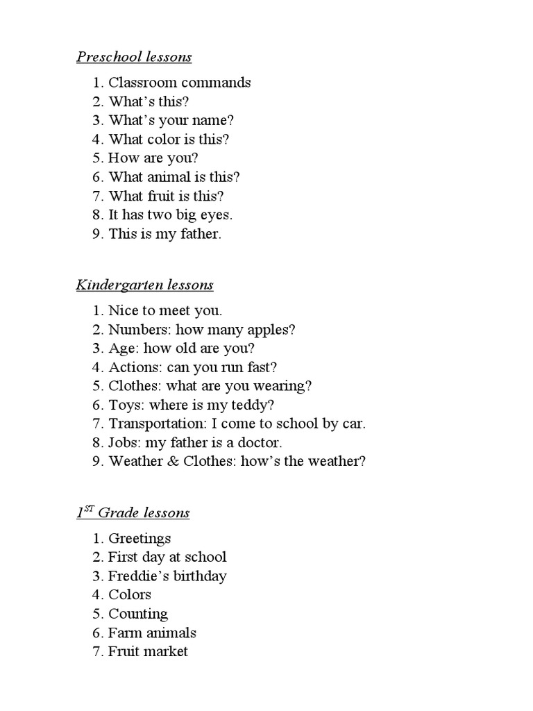 Preschool Classroom Commands & Lessons | PDF | Wellness